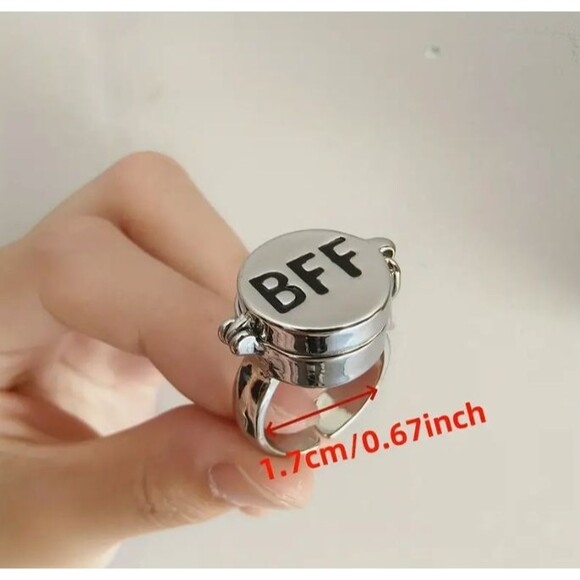 BFF Silver Rectangle Ring Size 8 Opens Secret Compartment Poison Ring - Picture 9 of 10